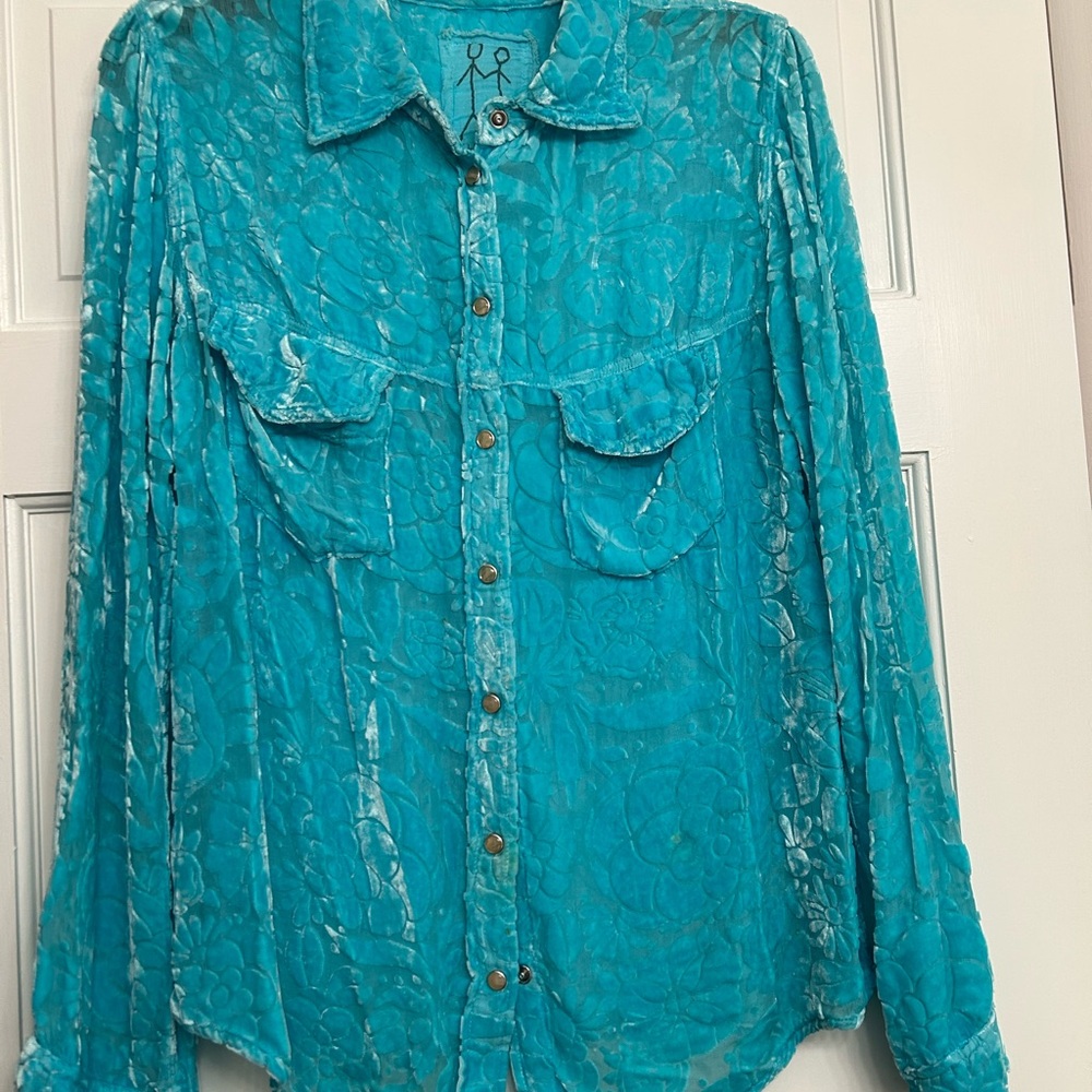 Johnny Was Teal Textured Shirt